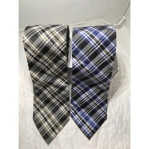 Men's Chaps Silk Necktie Set of 2 Plaid Pattern Gray Blue Business Casual